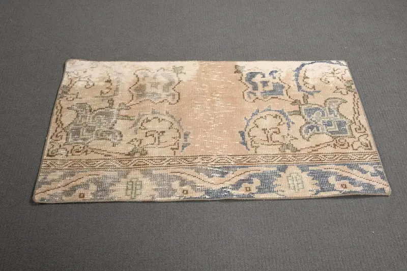 Vintage Rug, 2.1x3.9 ft Small Rug, Blue Brown Oushak Wool Rug - 1