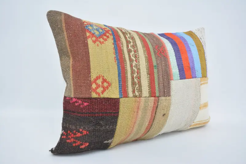 Handmade Rug Seat Pillow Case, Throw Kilim Pillow, Ethnical Kilim Rug Pillow, 16x24 White Pillow, Home Decor Pillow, Cushion, Sofa Bolster Pillow - 3