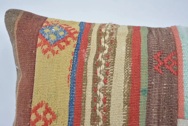 Handmade Rug Seat Pillow Case, Throw Kilim Pillow, Ethnical Kilim Rug Pillow, 16x24 White Pillow, Home Decor Pillow, Cushion, Sofa Bolster Pillow - 2
