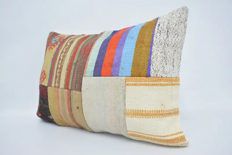 Handmade Rug Seat Pillow Case, Throw Kilim Pillow, Ethnical Kilim Rug Pillow, 16x24 White Pillow, Home Decor Pillow, Cushion, Sofa Bolster Pillow - 4