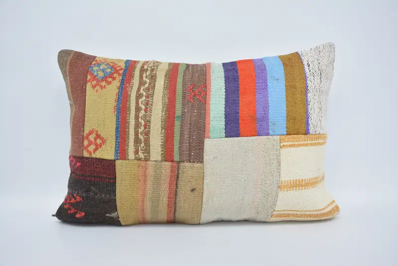Handmade Rug Seat Pillow Case, Throw Kilim Pillow, Ethnical Kilim Rug Pillow, 16x24 White Pillow, Home Decor Pillow, Cushion, Sofa Bolster Pillow - 1