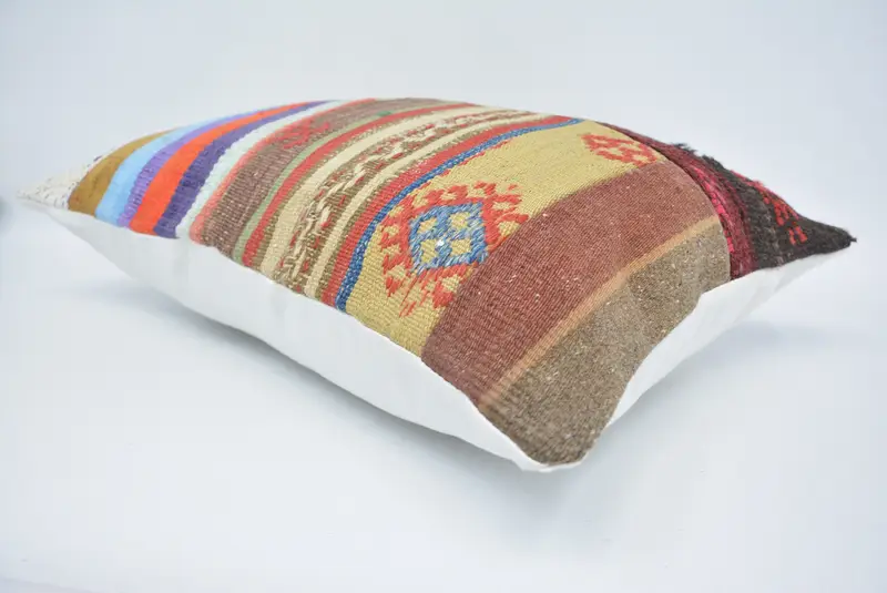 Handmade Rug Seat Pillow Case, Throw Kilim Pillow, Ethnical Kilim Rug Pillow, 16x24 White Pillow, Home Decor Pillow, Cushion, Sofa Bolster Pillow - 6