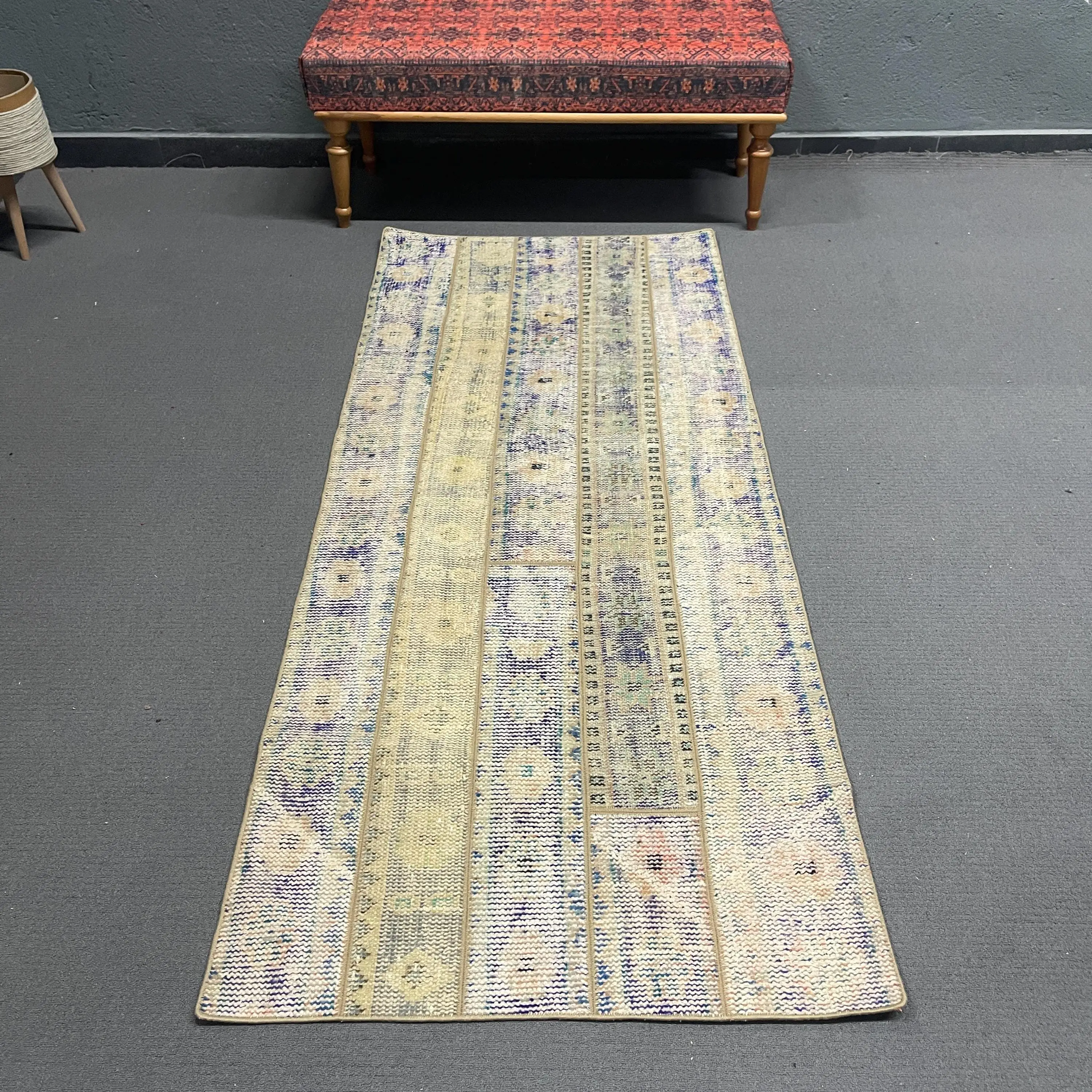 Vintage Türk Halısı 3x7 ft (90x214 cm), Mavi Oryantal Halı - 1