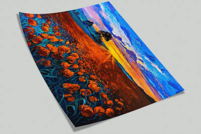 Opium Poppy Landscape Wall Paper, Sunset Landscape Contemporary Wall Poster, Red Flower Field Wall Paper, Sunset Wall Print, - 7