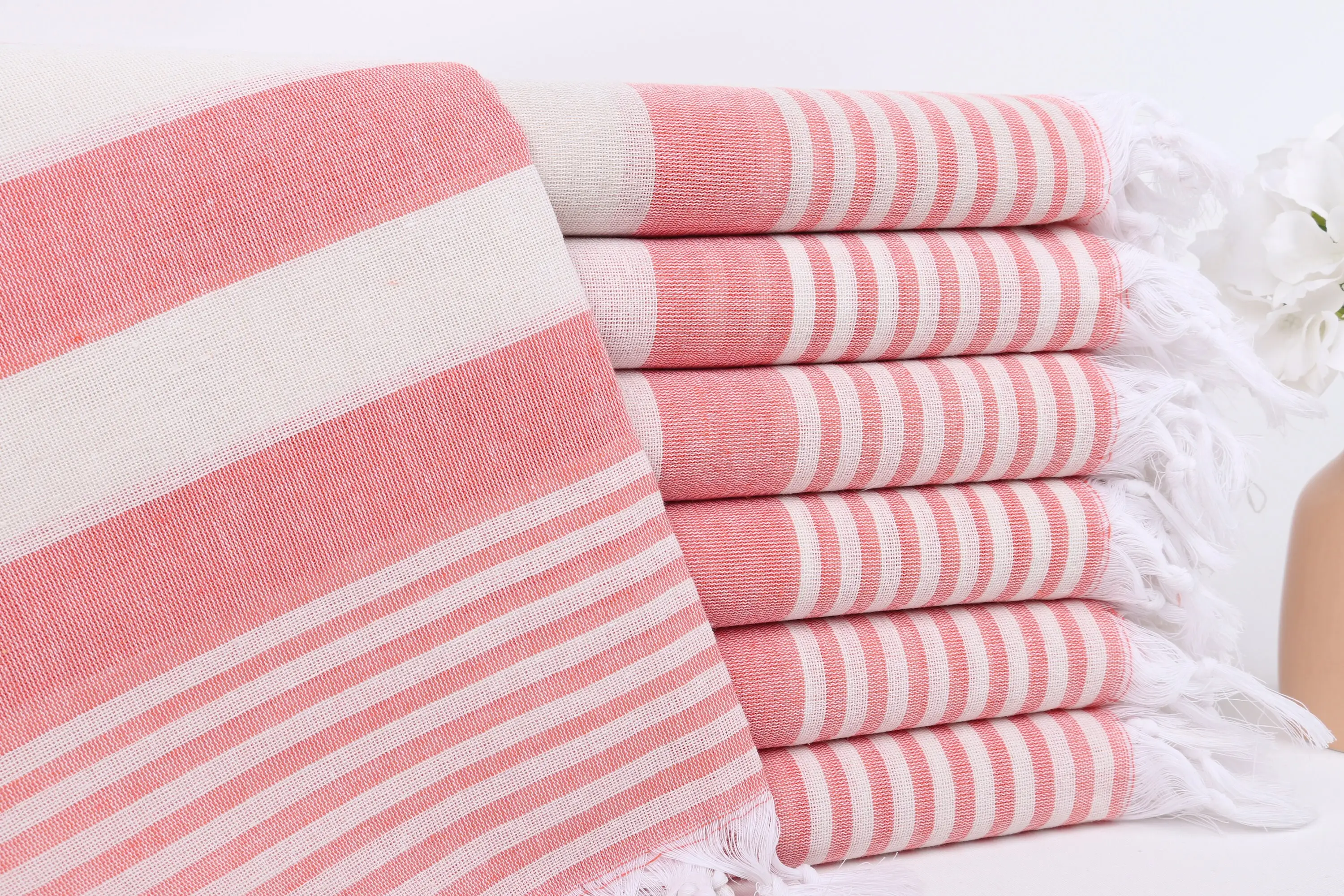 Turkish Beach Towel Personalized Orange Stripes, 36x67 Inches - 1
