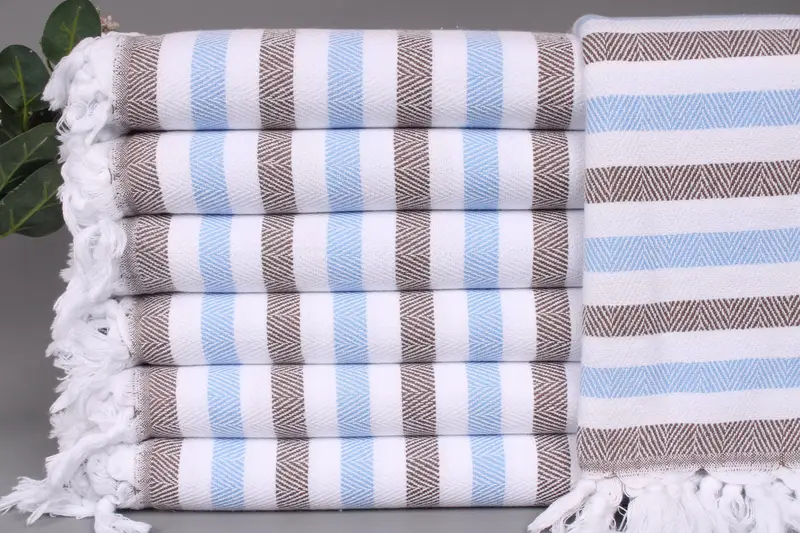 Monogrammed Beach Towel Custom Blue-Brown Stripes, 40x63 Inches