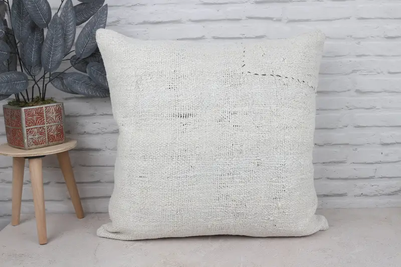 Pillow, Meditation Cushion Cover, Pillow for Sofa, Vintage Pillow, 24x24 White Cushion Case, Art Deco Pillow Cover, Kilim Pillow - 1