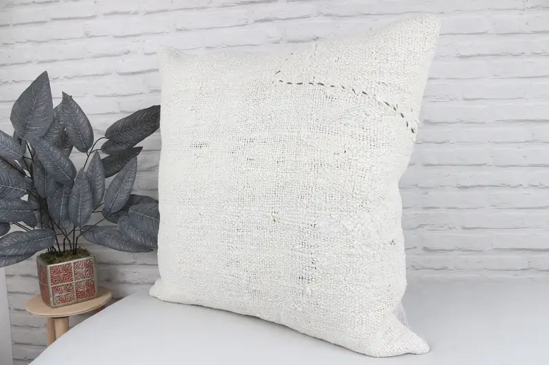 Pillow, Meditation Cushion Cover, Pillow for Sofa, Vintage Pillow, 24x24 White Cushion Case, Art Deco Pillow Cover, Kilim Pillow - 4