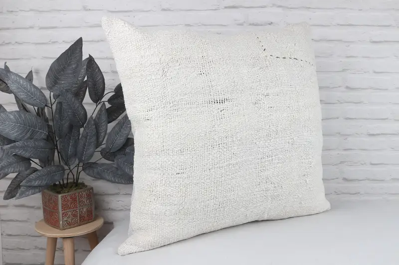 Pillow, Meditation Cushion Cover, Pillow for Sofa, Vintage Pillow, 24x24 White Cushion Case, Art Deco Pillow Cover, Kilim Pillow - 3