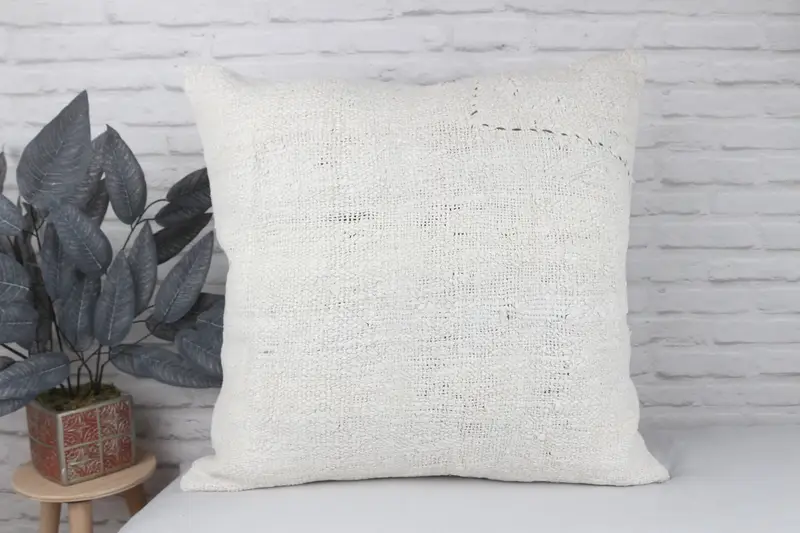 Pillow, Meditation Cushion Cover, Pillow for Sofa, Vintage Pillow, 24x24 White Cushion Case, Art Deco Pillow Cover, Kilim Pillow - 2