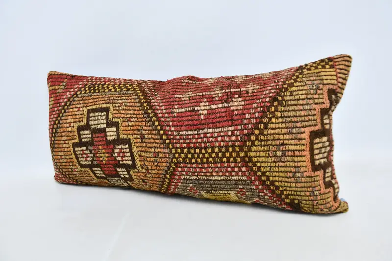 Antique Pillows, Vintage Kilim Throw Pillow, Pillow, Natural Cushion, Bolster Throw Cushion Cover, 16x36 Red Pillow Cover, Interior Designer Pillow - 4