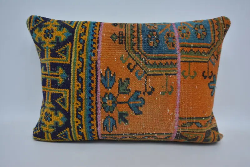 Vintage Kilim Pillow, Turkish Kilim Pillow, Cushion Cover, Gift Pillow, Authentic Cushion Cover, Patio Pillow Sham, 20x28 Orange Pillow - 1