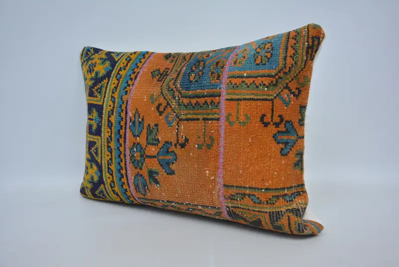 Vintage Kilim Pillow, Turkish Kilim Pillow, Cushion Cover, Gift Pillow, Authentic Cushion Cover, Patio Pillow Sham, 20x28 Orange Pillow - 4