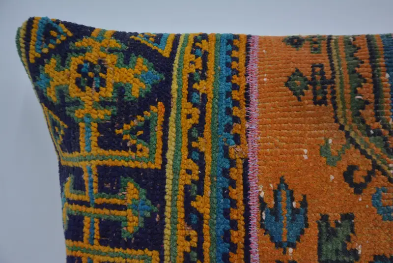 Vintage Kilim Pillow, Turkish Kilim Pillow, Cushion Cover, Gift Pillow, Authentic Cushion Cover, Patio Pillow Sham, 20x28 Orange Pillow - 2