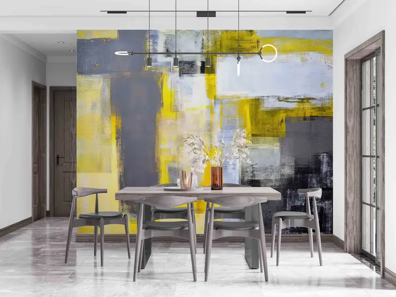 Zeitgenössische gelb bedruckte Tapete: Trendiges, minimalistisches, elegantes Design