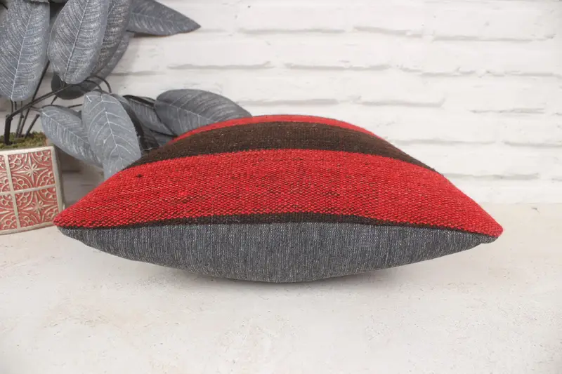 Handmade Kilim Cushion, Colorful Cushion Cover, Vintage Kilim Throw Pillow, 14x14 Red Cushion, Kilim Cushion Sham, Ottoman Cushion Cover, Pillow - 5