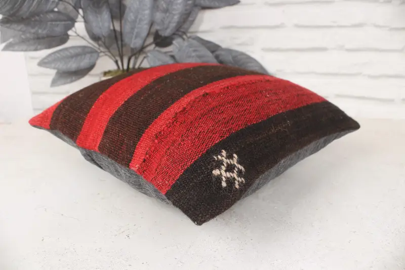 Handmade Kilim Cushion, Colorful Cushion Cover, Vintage Kilim Throw Pillow, 14x14 Red Cushion, Kilim Cushion Sham, Ottoman Cushion Cover, Pillow - 6