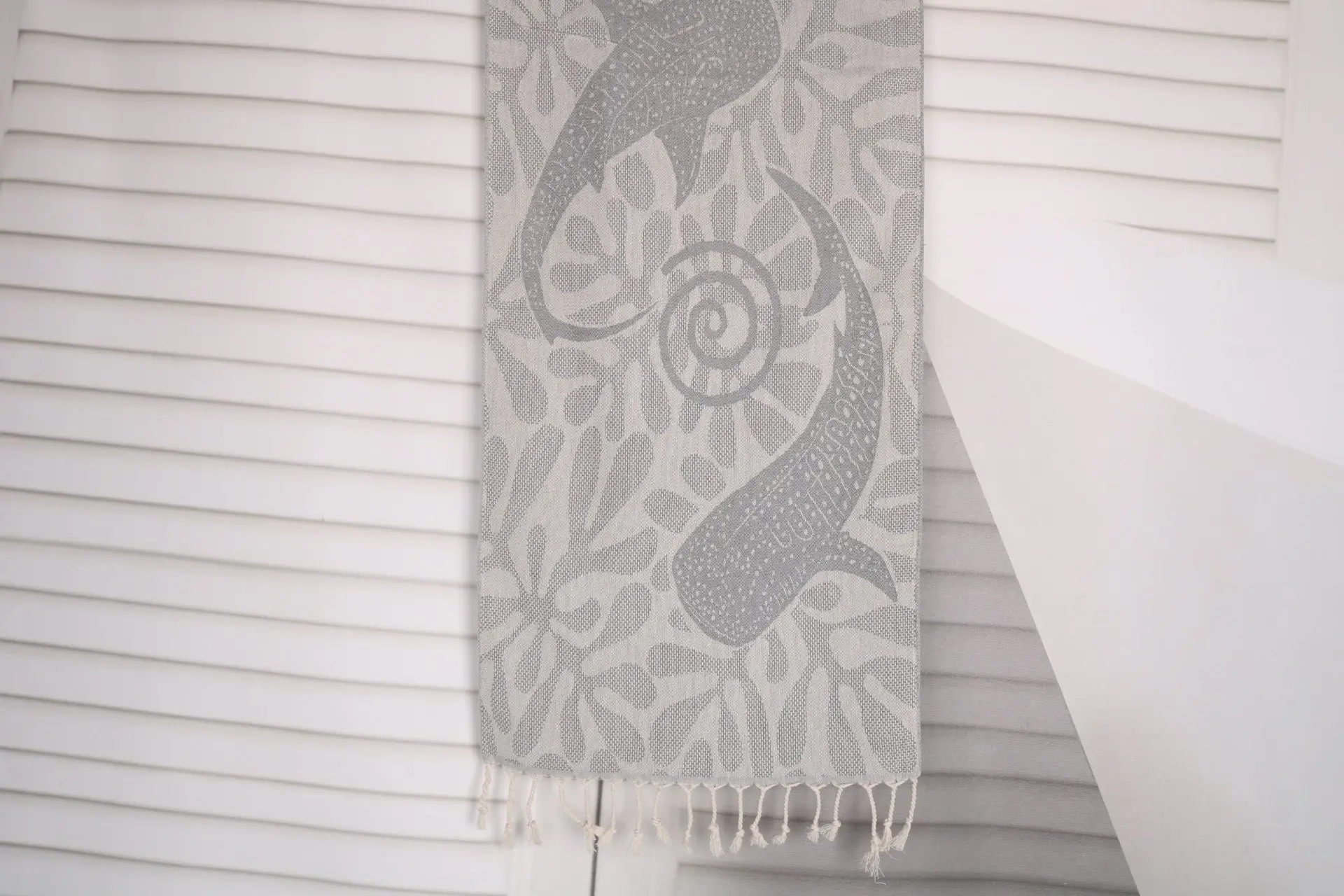 Turkish Hand Towel Dark Gray Cotton Whale Design, 18x40 Inches - 1