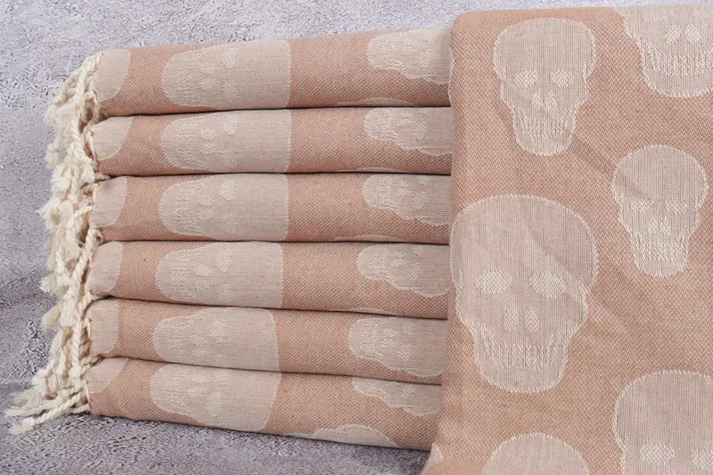 Handmade Turkish Towel, Custom Towel, 68x36 Cotton Skull Patterned Towel, Summer Towel, Embroidered Towel, Bridesmaid Gift Towel, Gift For Boyfriend - 1