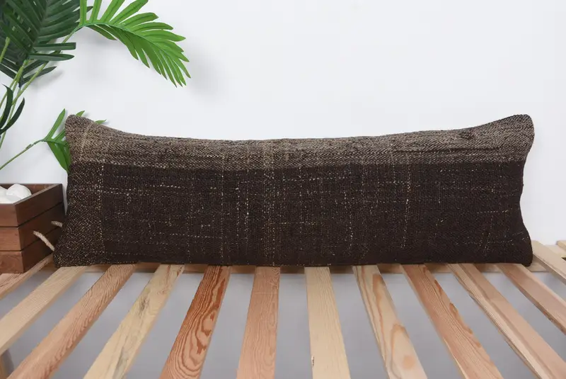 Handmade Kilim Cushion, Toss Cushion, Pillow Sham, 12x36 Brown Cushion Case, Boho Pillow Sham Cover, Rustic Cushion Case, Vintage Kilim Throw Pillow - 1