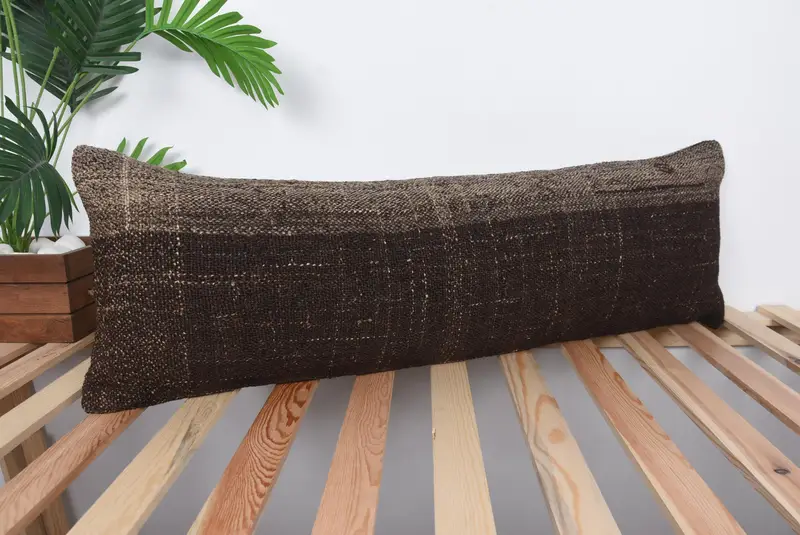 Handmade Kilim Cushion, Toss Cushion, Pillow Sham, 12x36 Brown Cushion Case, Boho Pillow Sham Cover, Rustic Cushion Case, Vintage Kilim Throw Pillow - 4