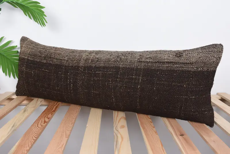 Handmade Kilim Cushion, Toss Cushion, Pillow Sham, 12x36 Brown Cushion Case, Boho Pillow Sham Cover, Rustic Cushion Case, Vintage Kilim Throw Pillow - 5