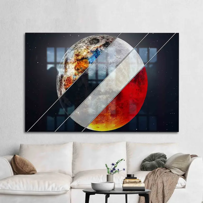 Elegante vidrio impreso: diseño de luna celestial y galaxia