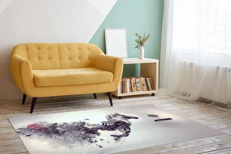 Alfombra estampada contemporánea: diseño de cebra y caballo corriendo