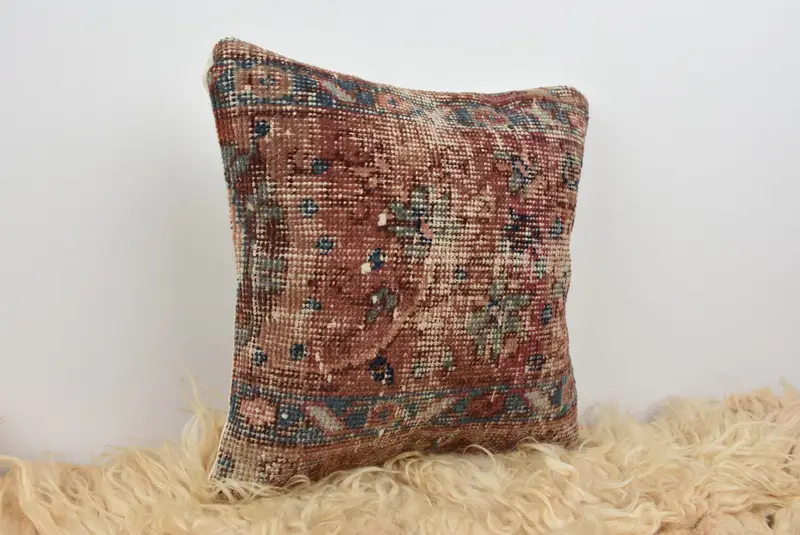Caja de almohada de regalo de regalo personalizada, almohada de kilim, cojín, almohada de diseñador de interiores, cubierta de almohada de silla, almohada vintage, almohada roja de 14x14 - 8