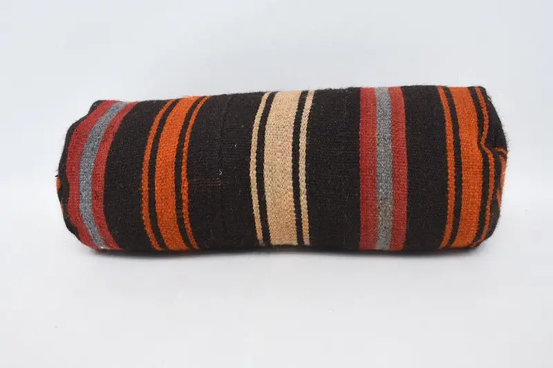 Besticktes Vintage-Wurfkissen in Orange und Braun, handgefertigtes Kissen