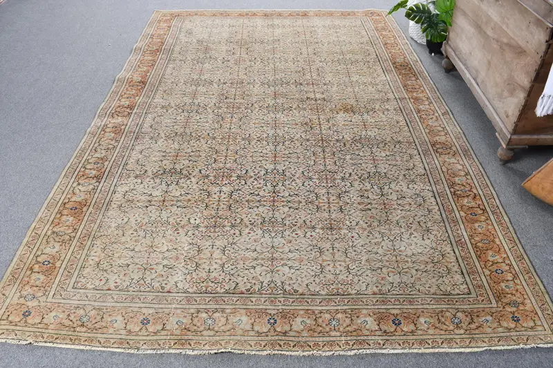 ハンドメイド 0.5x0.8 フィート ラグ、ベージュ & オレンジ イカット