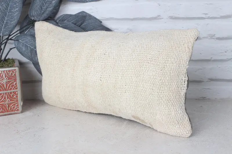 Wool Kilim Pillow Cushion, Antique Pillows, Home Decor Pillow, Cushion Cover, Vintage Kilim Throw Pillow, 8x16 Beige Pillow Sham, Patio Pillow - 3