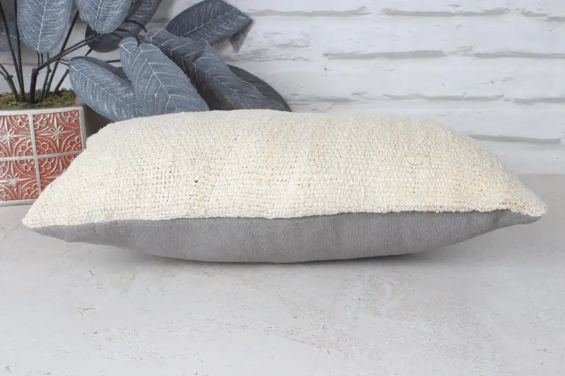 Wool Kilim Pillow Cushion, Antique Pillows, Home Decor Pillow, Cushion Cover, Vintage Kilim Throw Pillow, 8x16 Beige Pillow Sham, Patio Pillow - 5