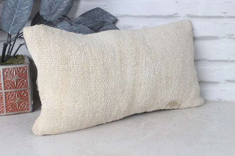 Wool Kilim Pillow Cushion, Antique Pillows, Home Decor Pillow, Cushion Cover, Vintage Kilim Throw Pillow, 8x16 Beige Pillow Sham, Patio Pillow - 4