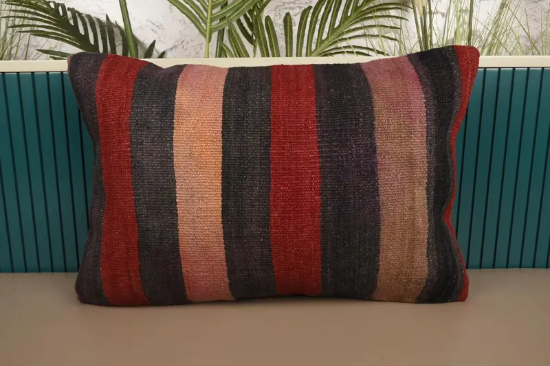 Striped Turkish Cushion, Antique TexturedBrown 16x24 inch Euro Sham - 1