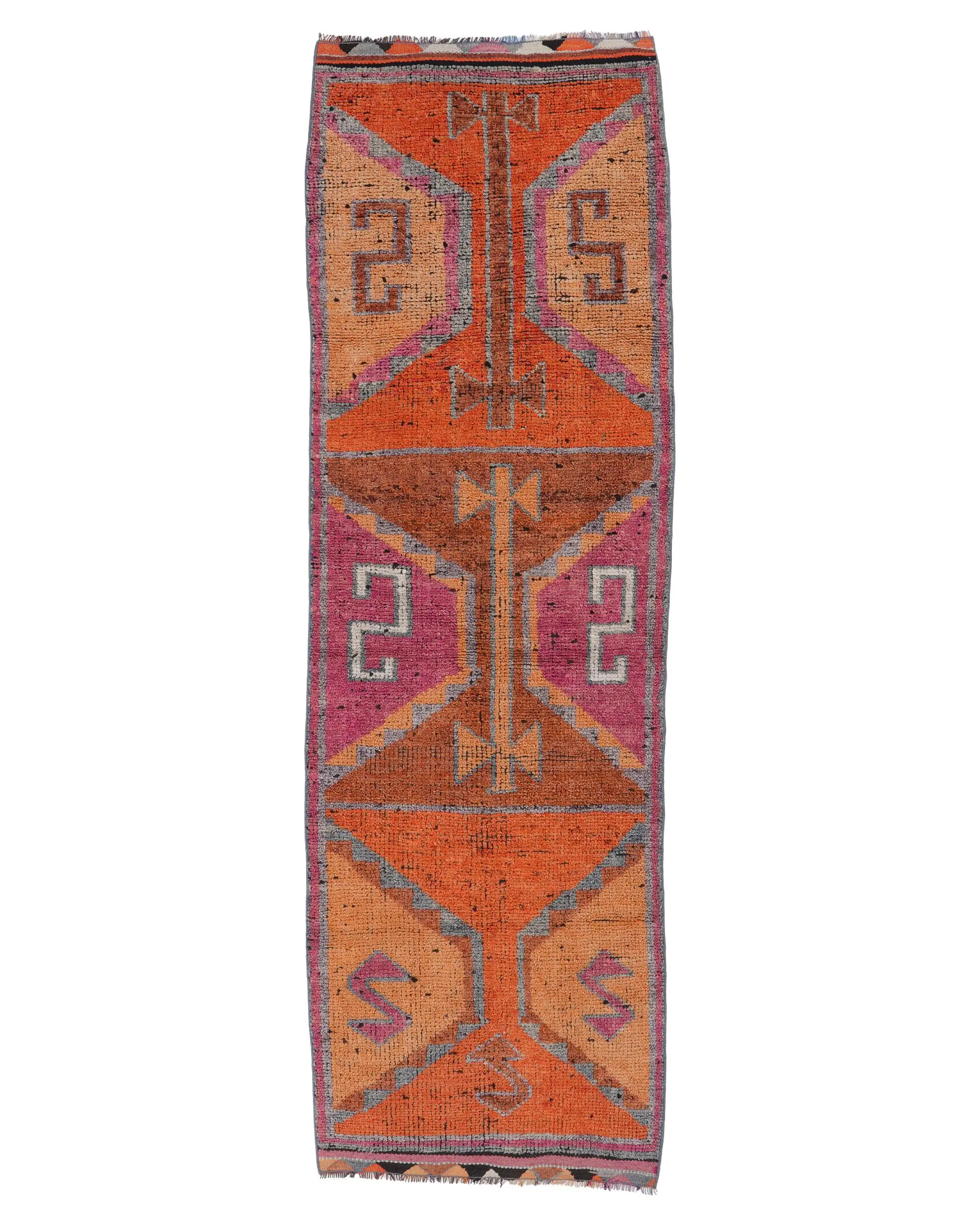 Alfombra turca Herki, alfombra vintage de 2,9x9,3 pies, alfombra de lana naranja - 1