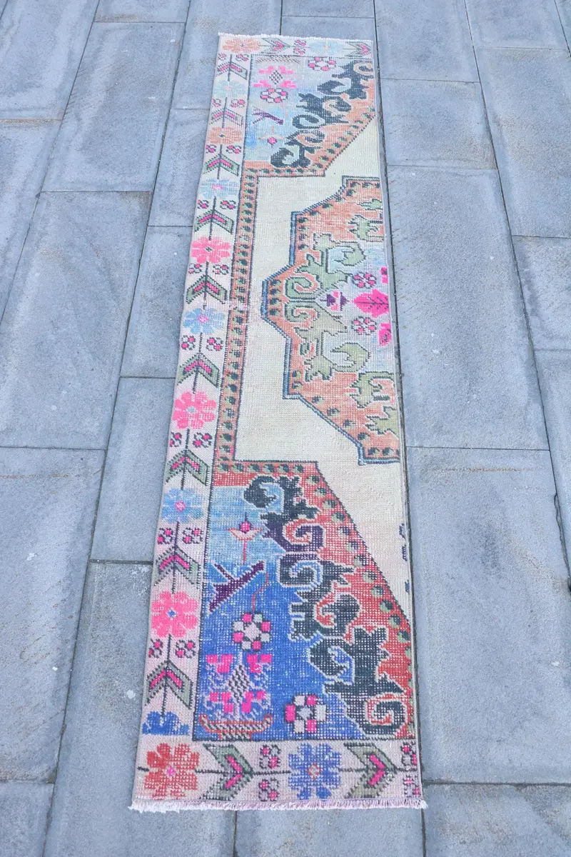 Zarif Bej Halı, 1,5x6,9 ft Geometrik, Çiçek Motifli