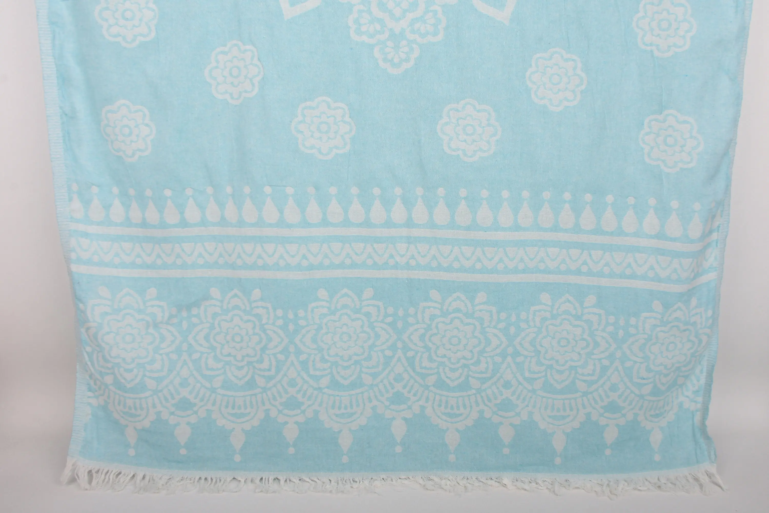 Personalized Wedding Gift Turquoise Floral Patterned Towel, 73x36 Inches - 1