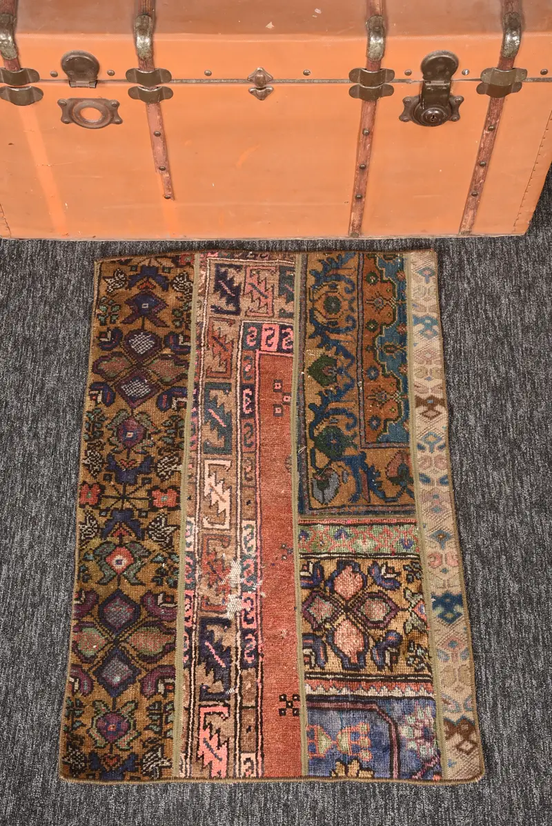 2.1x3.1 ft Vintage Halı, Türk Küçük Halı, Kahverengi Patchwork Yün Halı - 1