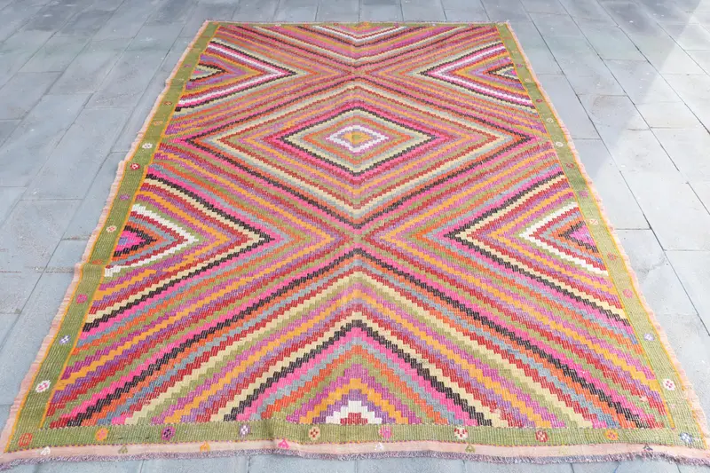 Alfombra vibrante arco iris, patrón oriental de 7x10 pies