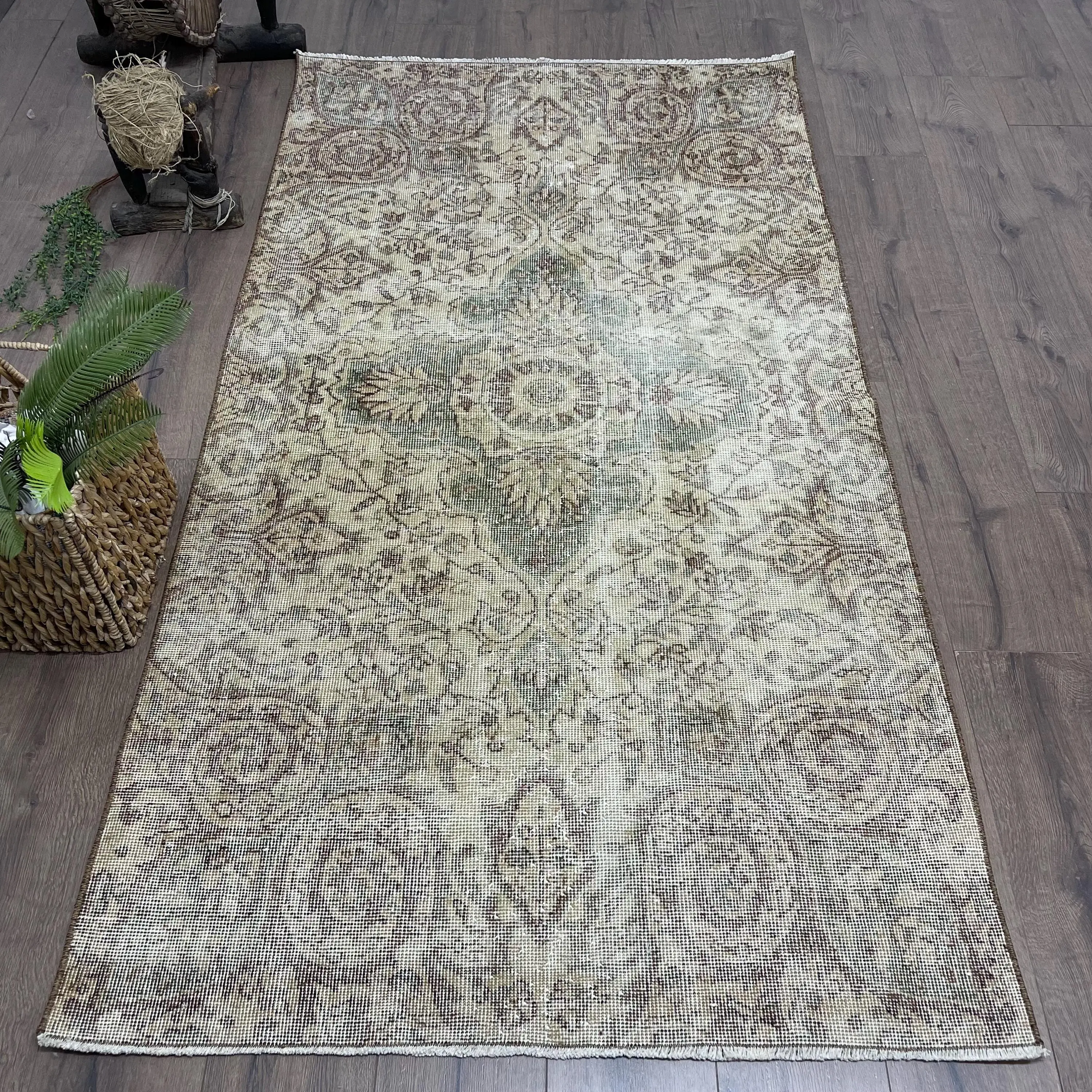 3.7x6.8 ft Turkish Area Rug, Vintage Brown Camouflage Rug - 1