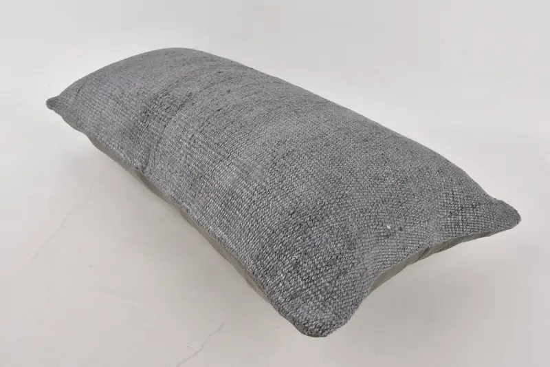 Cushion, 12x24 Gray Pillow Case, Kilim Cushion Sham, One Of A Kind Pillow Cover, Handwoven Pillow Sham, Pillow for Sofa, Turkish Pillow - 6