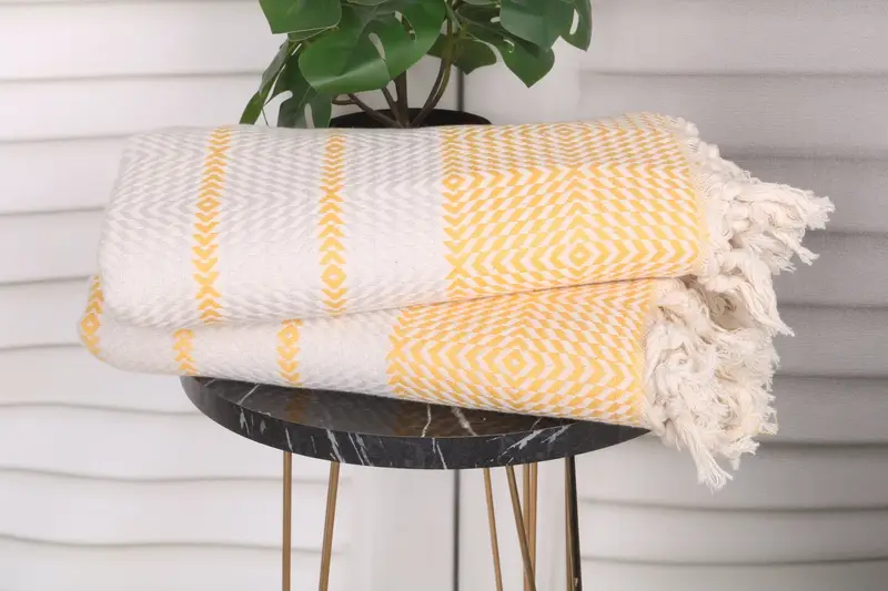 Custom Beach Towel Mustard Cotton Diamond Towel, 40x79 Inches