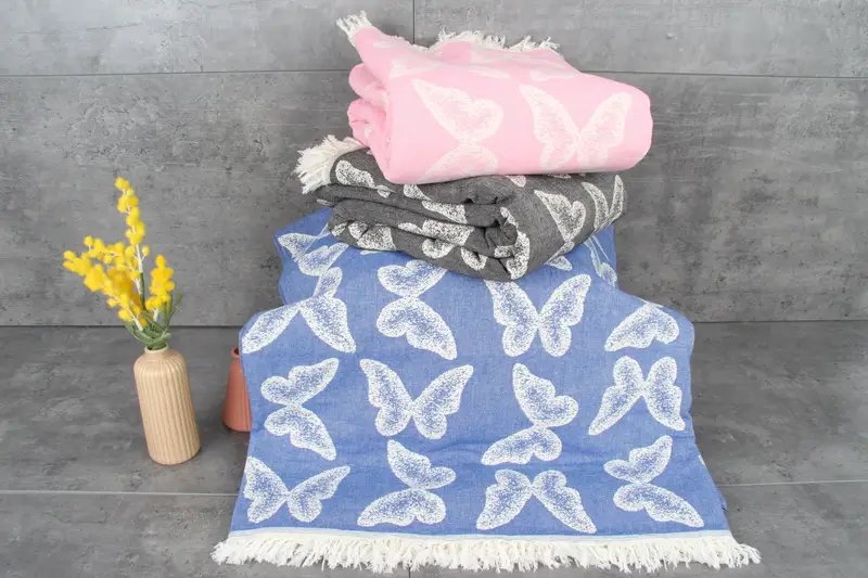 Turkish Cotton Blanket, Throw Blanket Couch, 96x80 Cotton Butterfly Pattern Towel, Shower Curtain, Bedspread, Personalized Gifts, Maid Of Honor Gift - 5