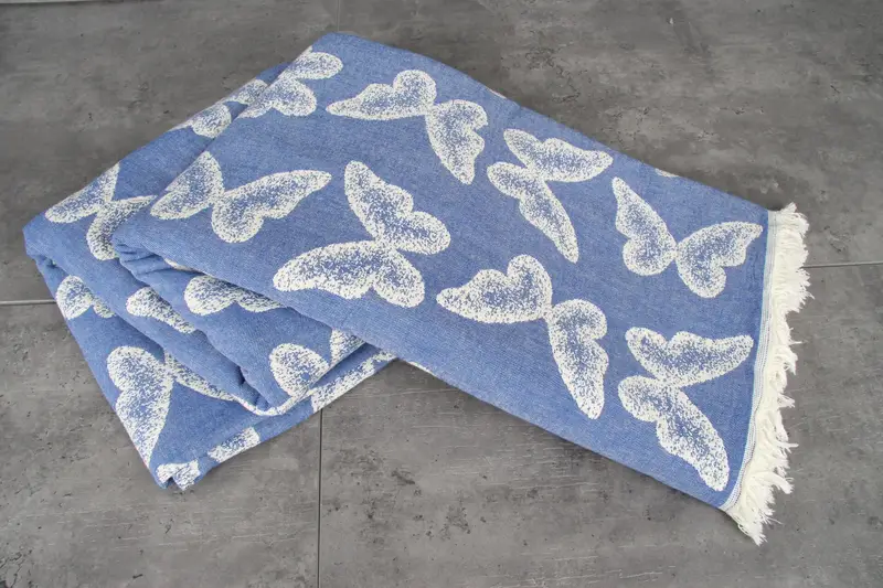 Turkish Cotton Blanket, Throw Blanket Couch, 96x80 Cotton Butterfly Pattern Towel, Shower Curtain, Bedspread, Personalized Gifts, Maid Of Honor Gift - 4