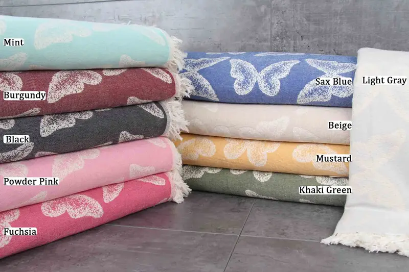 Turkish Cotton Blanket, Throw Blanket Couch, 96x80 Cotton Butterfly Pattern Towel, Shower Curtain, Bedspread, Personalized Gifts, Maid Of Honor Gift - 1