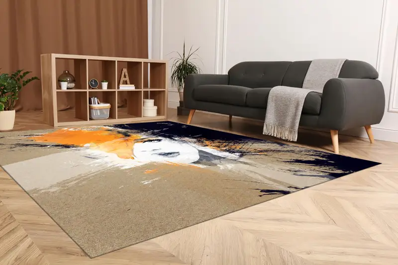 Elegante alfombra estampada con diseño de retrato de mujer abstracto