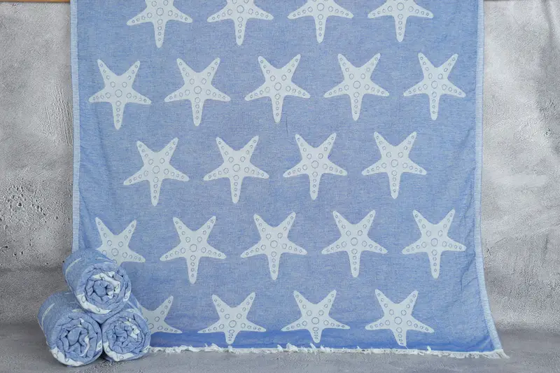 Summer Gift, Organic Cotton Towel, Summer Towel, Bathroom Towel, Quick-dry towel, Absorbent Turkish towel, 70x40 Cotton Starfish Patterned Towel - 1