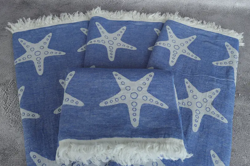 Summer Gift, Organic Cotton Towel, Summer Towel, Bathroom Towel, Quick-dry towel, Absorbent Turkish towel, 70x40 Cotton Starfish Patterned Towel - 5