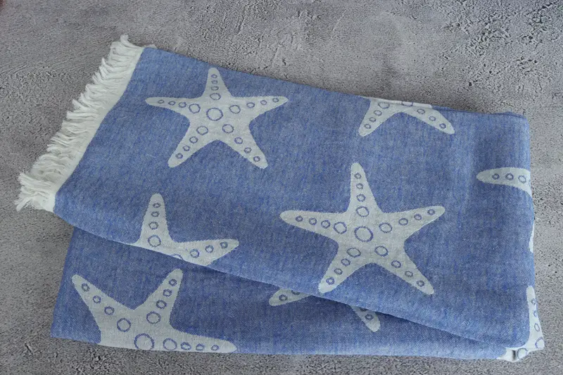 Summer Gift, Organic Cotton Towel, Summer Towel, Bathroom Towel, Quick-dry towel, Absorbent Turkish towel, 70x40 Cotton Starfish Patterned Towel - 7